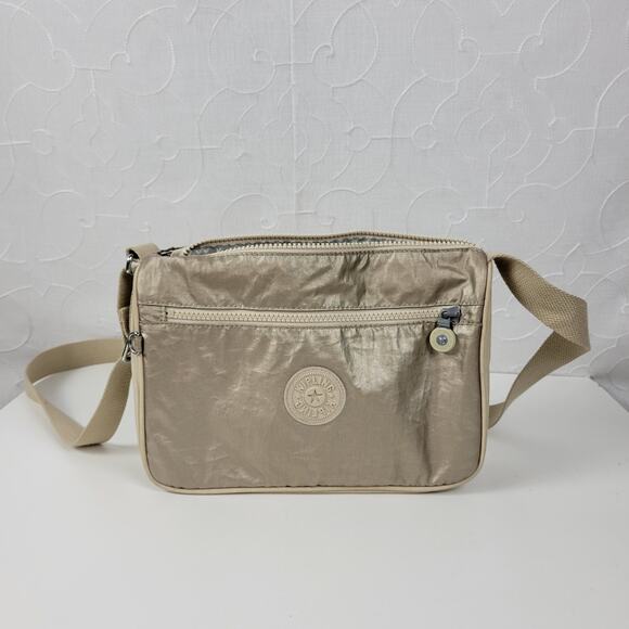 Kipling Callie Womens Crossbody Bag Gold Metallic Lightweight Casual Purse Bag - Picture 1 of 14
